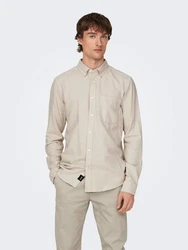 ONLY & SONS Langarmhemd Onsgudmund Slim 1-PKT Solid Shirt Khaki/Weiß/Beige/Braun