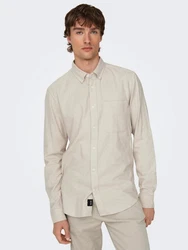 ONLY & SONS Langarmhemd Onsgudmund Slim 1-PKT Solid Shirt Khaki/Weiß/Beige/Braun