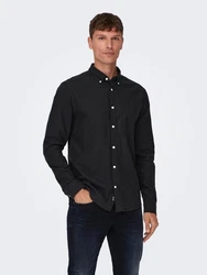 ONLY & SONS Langarmhemd Onsgudmund Slim 1-PKT Solid Shirt Schwarz/Dunkelgrau