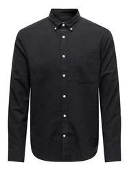 ONLY & SONS Langarmhemd Onsgudmund Slim 1-PKT Solid Shirt Schwarz/Dunkelgrau