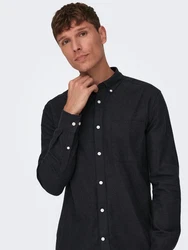 ONLY & SONS Langarmhemd Onsgudmund Slim 1-PKT Solid Shirt Schwarz/Dunkelgrau