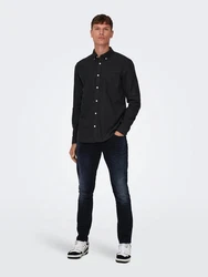 ONLY & SONS Langarmhemd Onsgudmund Slim 1-PKT Solid Shirt Schwarz/Dunkelgrau