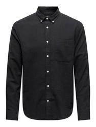 ONLY & SONS Langarmhemd Onsgudmund Slim 1-PKT Solid Shirt Schwarz/Dunkelgrau