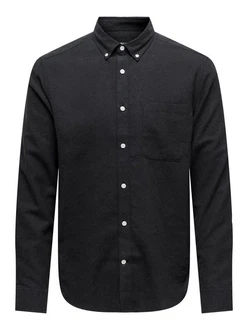 ONLY & SONS Langarmhemd Onsgudmund Slim 1-PKT Solid Shirt Schwarz/Dunkelgrau