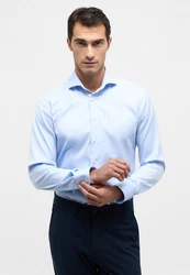 Eterna Langarmhemd SLIM FIT NON IRON Hellblau/Weiß/Blau