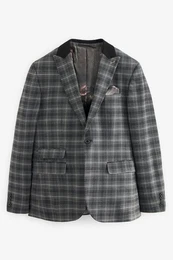 Baukastensakko Slim Fit Sakko mit Besatz und Karomuster (1-tlg)