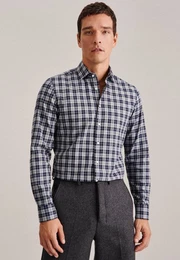 Flanellhemd Slim Slim Langarm Kentkragen Karo
