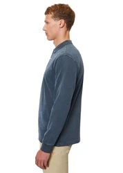Marc O'Polo Poloshirt Langarm aus Bio-Baumwolle Blau/Grau/Dunkelblau