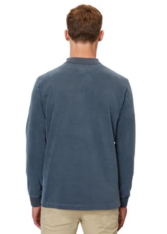 Marc O'Polo Poloshirt Langarm aus Bio-Baumwolle Blau/Grau/Dunkelblau