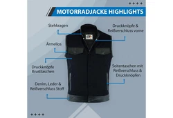 German Wear Motorradweste GW691 Denim schwarz
