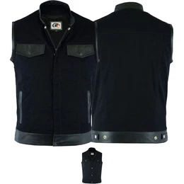 Motorradweste GW691 Denim+Leder Motorrad Biker Jeansweste Motorradweste Weste schwarz