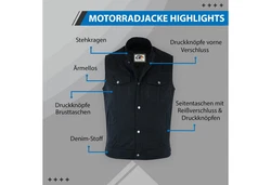 German Wear Motorradweste GW691 Denim schwarz
