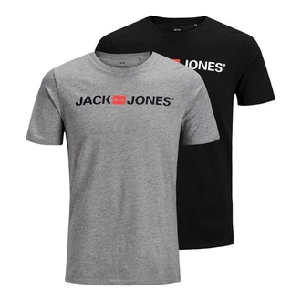 Jack & Jones T-Shirt 2er Pack Logo Tee Crew Neck Dunkelgrau/Schwarz/Grau/Silber