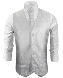Anzugweste Herren Hochzeitsweste mit Plastron - Barock florale (Set, 2-tlg., mit Weste und Plastron) Hochzeitsmode wei V43