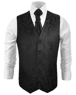 Paul Malone Anzugweste Herren Hochzeitsweste mit Plastron Set (V1, V2, V3) schwarz