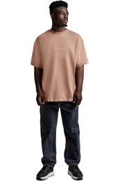 Oversize-Shirt Casual T-shirt 22RS033 Warm Brown XL mit Stitching auf der Brust
