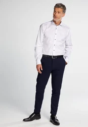 Eterna Langarmhemd Weiß/Creme/Dunkelblau/Braun/Grau