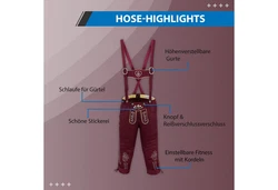German Wear Trachtenhose GW121 Damen Trachten Jeans Hose Bordeaux/Dunkelrot