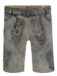 Trachtenlederhose Lederhose kurz Joachim sand grau (2-tlg) inkl. Grtel