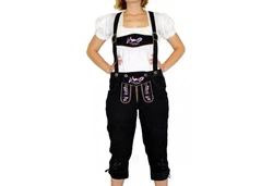 German Wear Trachtenlederhose GW1400 Damen Lederhose Trachtenhose Rosa/Schwarz/Lila/Gold