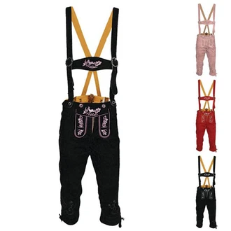 German Wear Trachtenlederhose GW1400 Damen Lederhose Trachtenhose Rosa/Schwarz/Lila/Gold