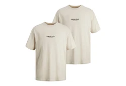 Jack & Jones T-Shirt 2er Pack Jorvesterbro Tee SS Crew Neck Beige/Weiß/Khaki