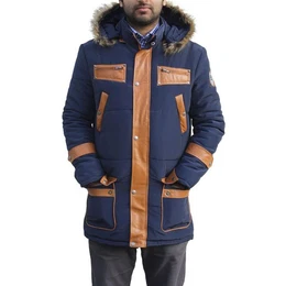 Lederjacke Trend 527J puffy Herren Lederjacke winterjacke mit aufgenhten Lederstreifen webpelz