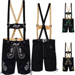 Trachtenlederhose GW721 kurze Trachten Lederhose mit Hosentrger Trachtenhose Schwarz