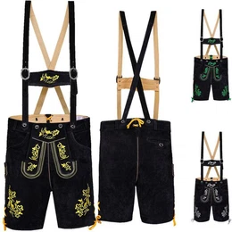 Trachtenlederhose GW721 kurze Trachten Lederhose mit Hosentrger Trachtenhose Schwarz
