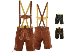 German Wear Trachtenlederhose GW720 Braun/Dunkelbraun/Lila/Khaki
