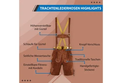 German Wear Trachtenlederhose GW720 Braun/Dunkelbraun/Lila/Khaki
