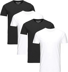 Jack & Jones T-Shirt Basic (Sparset, 4er-Pack) Weiß/Schwarz/Creme/Dunkelblau