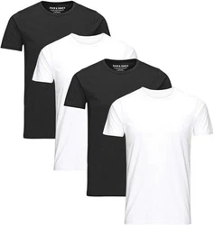 Jack & Jones T-Shirt Basic (Sparset, 4er-Pack) Weiß/Schwarz/Creme/Dunkelblau