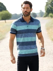 Witt T-Shirt Kurzarm-Poloshirt CATAMARAN blau/trkis/gestreift