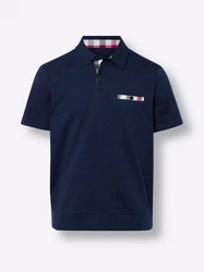 Sieh an! T-Shirt Kurzarm-Poloshirt Dunkelblau/Hellblau