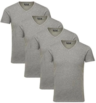 Jack & Jones T-Shirt V-Neck (Spar Set, 4er-Pack) Grau/Hellgrau/Khaki