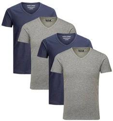Jack & Jones T-Shirt V-Neck (Spar Set, 4er-Pack) Dunkelblau/Grau/Blau/Hellblau