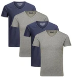 Jack & Jones T-Shirt V-Neck (Spar Set, 4er-Pack) Dunkelblau/Grau/Blau/Hellblau
