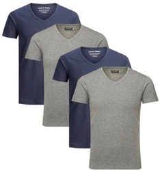 Jack & Jones T-Shirt V-Neck (Spar Set, 4er-Pack) Dunkelblau/Grau/Blau/Hellblau