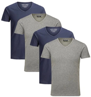 Jack & Jones T-Shirt V-Neck (Spar Set, 4er-Pack) Dunkelblau/Grau/Blau/Hellblau
