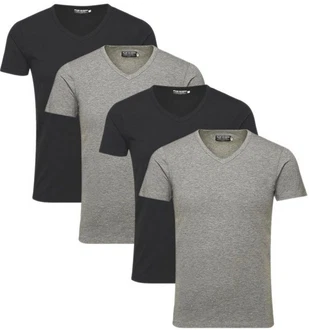 Jack & Jones T-Shirt V-Neck (Spar Set, 4er-Pack) Dunkelgrau/Grau/Hellgrau/Khaki/Dunkelgrün