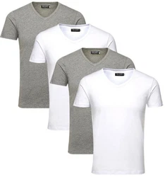 Jack & Jones T-Shirt V-Neck (Spar Set, 4er-Pack) Grau/Dunkelgrün/Hellgrau/Khaki
