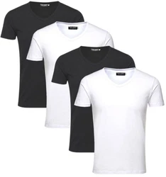 Jack & Jones T-Shirt V-Neck (Spar Set, 4er-Pack) Weiß/Schwarz/Dunkelblau