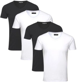 Jack & Jones T-Shirt V-Neck (Spar Set, 4er-Pack) Weiß/Schwarz/Dunkelblau