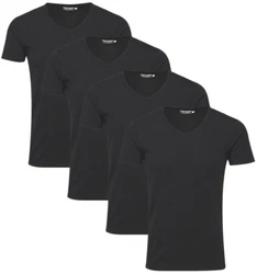 Jack & Jones T-Shirt V-Neck (Spar Set, 4er-Pack) Schwarz/Dunkelgrau/Grau