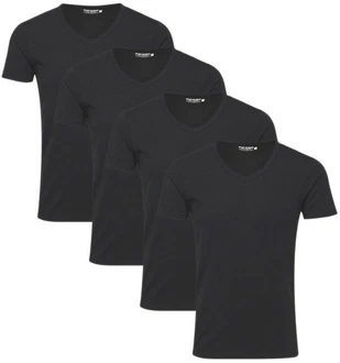 Jack & Jones T-Shirt V-Neck (Spar Set, 4er-Pack) Schwarz/Dunkelgrau/Grau