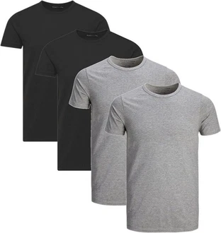 Jack & Jones T-Shirt Basic (Sparset, 4er-Pack) Dunkelgrau/Grau/Hellgrau