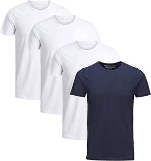 Jack & Jones T-Shirt Basic (Sparset, 4er-Pack) Dunkelblau/Weiß