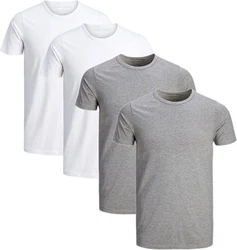 Jack & Jones T-Shirt Basic (Sparset, 4er-Pack) Grau/Hellgrau/Weiß