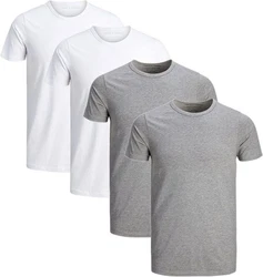 Jack & Jones T-Shirt Basic (Sparset, 4er-Pack) Grau/Hellgrau/Weiß